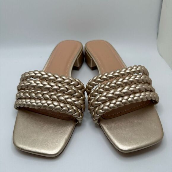 CUSHIONAIRE Women's braided low block heel sandal +Memory Foam 7.5 GOLD - Picture 2 of 7